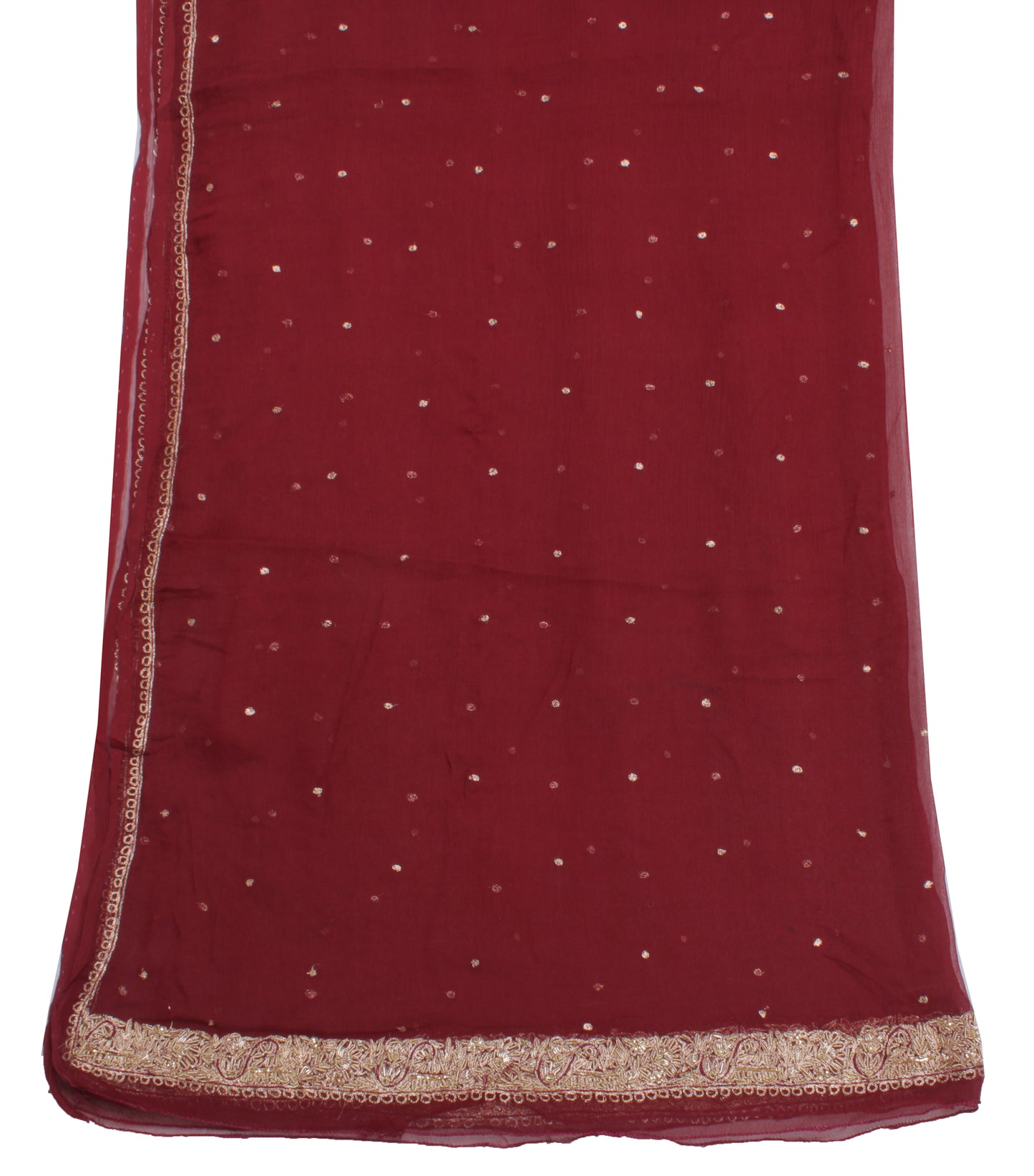 Sushila Vintage Maroon Dupatta Pure Chiffon Silk Zari Embroidered Long Stole