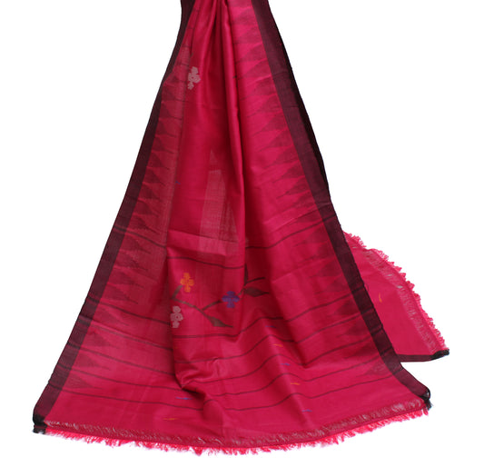 Sushila Vintage Dark Pink Indian Dupatta Blend Cotton Woven Long Stole Scarves