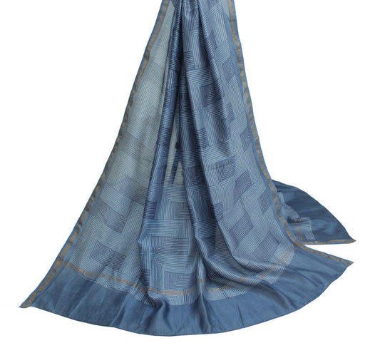 Sushila Vintage Blue Indian Dupatta 100% Pure Cotton Printed Long Stole Veil