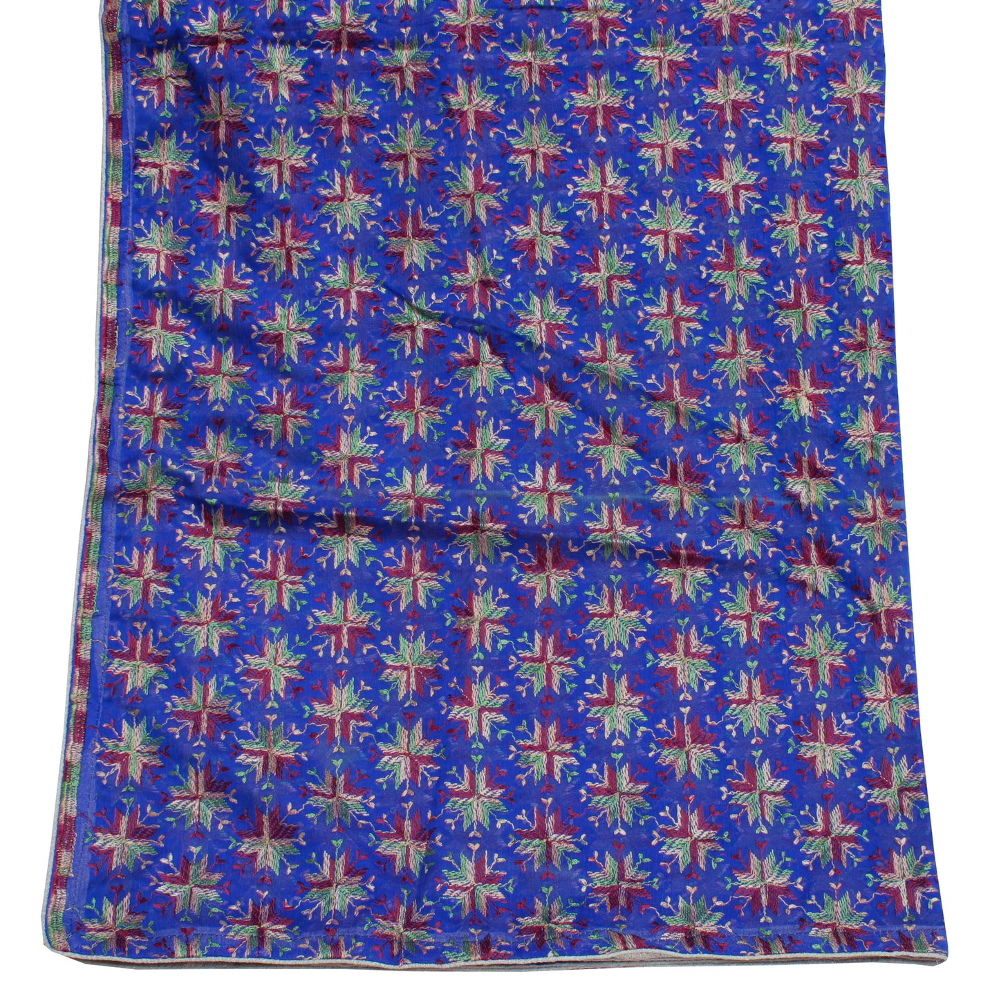 Sushila Vintage Blue Dupatta Pure Chiffon Silk Phulkari Embroidered Long Stole