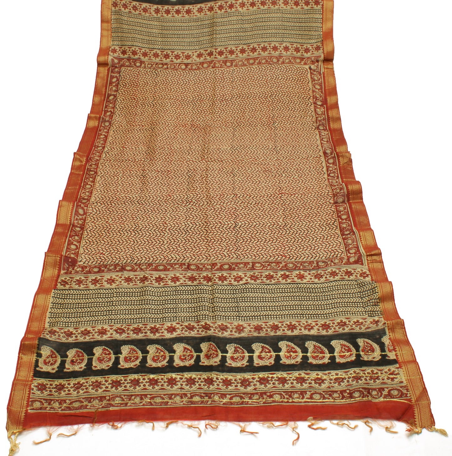 Sushila Vintage Cream Indian Dupatta 100% Pure Cotton Printed Long Stole Hijab