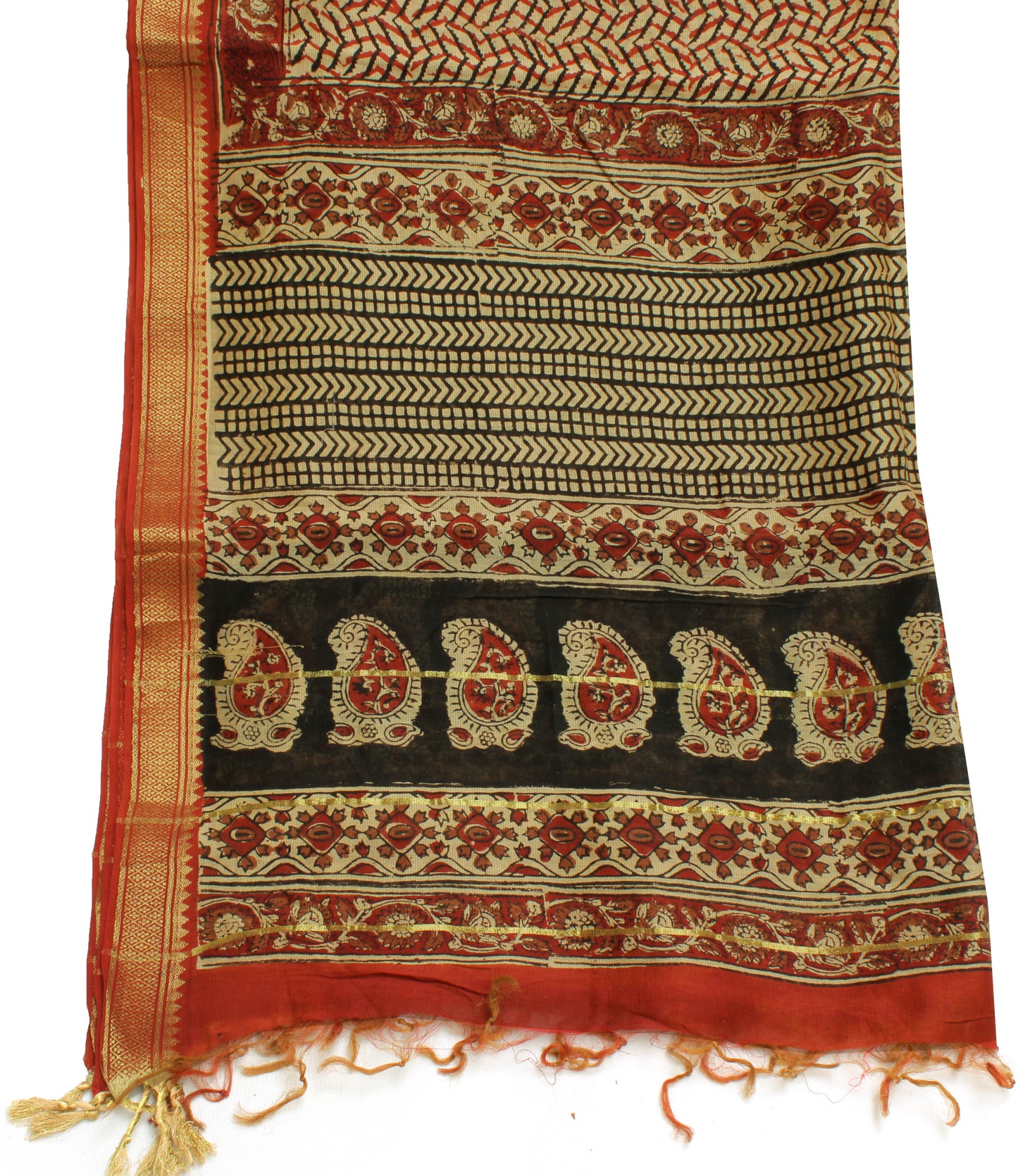 Sushila Vintage Cream Indian Dupatta 100% Pure Cotton Printed Long Stole Hijab