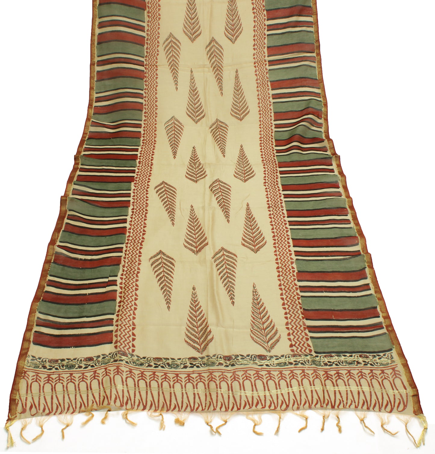 Sushila Vintage Cream Indian Dupatta 100% Pure Cotton Printed Long Stole Hijab