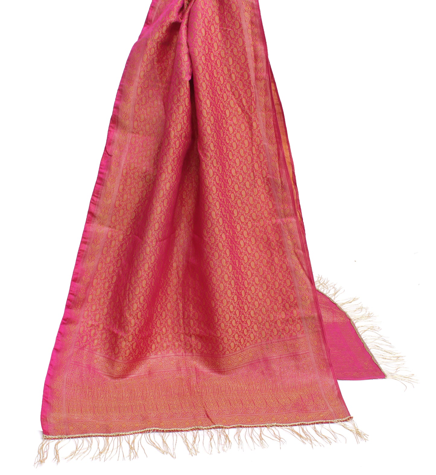 Sushila Vintage Magenta Indian Dupatta Blend Silk Paisley Woven Long Stole Hijab