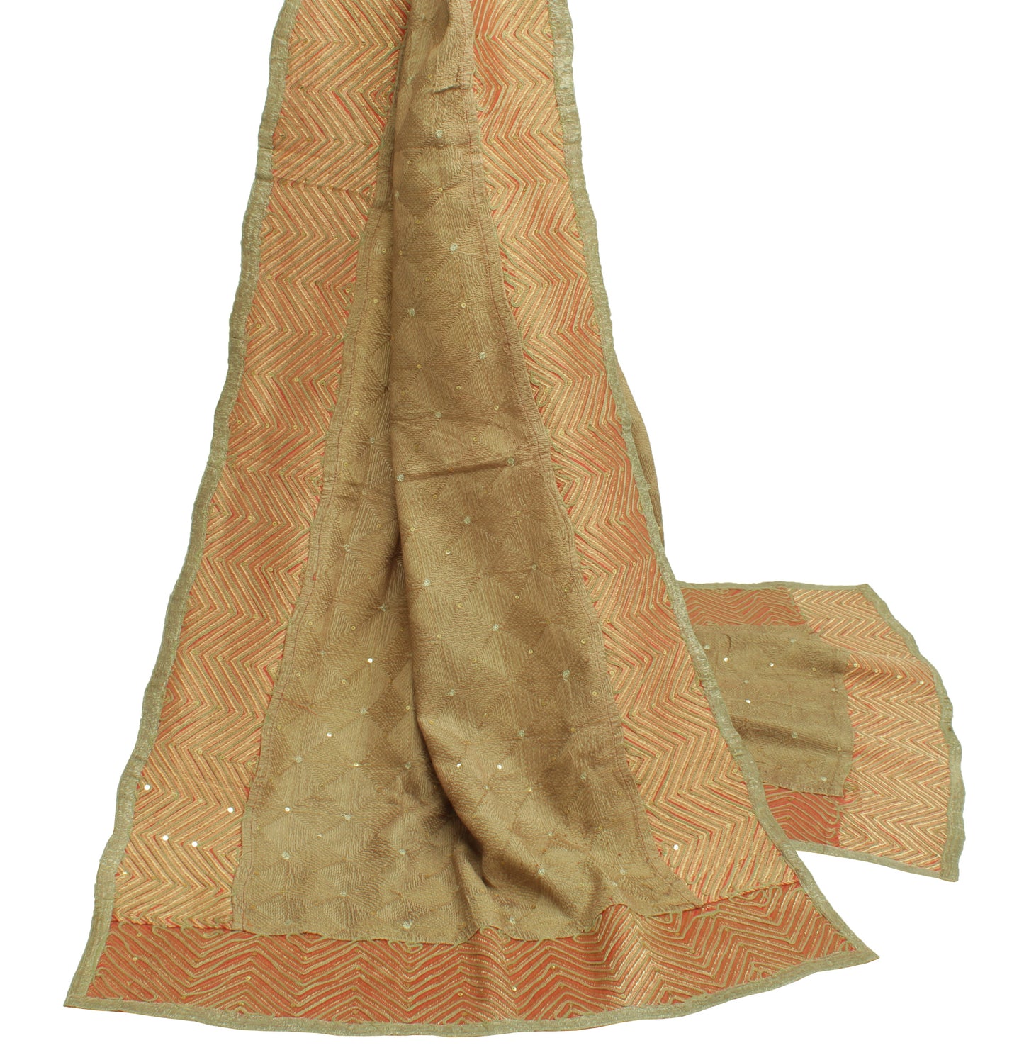 Sushila Vintage Brown Indian Dupatta Jute Hand Beaded Long Stole Veil Scarves