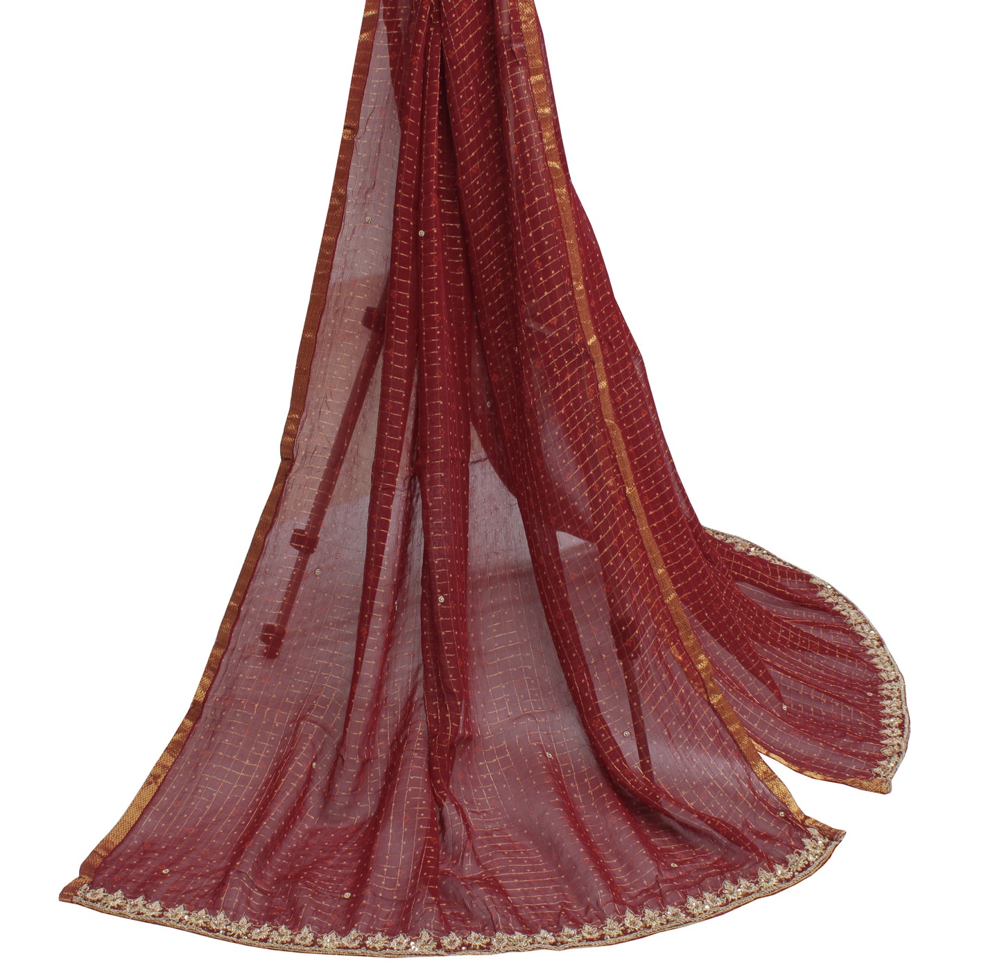 Sushila Vintage Maroon Indian Dupatta 100% Pure Cotton Hand Beaded Long Stole