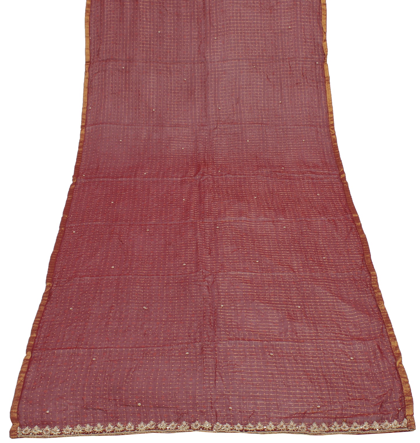 Sushila Vintage Maroon Indian Dupatta 100% Pure Cotton Hand Beaded Long Stole