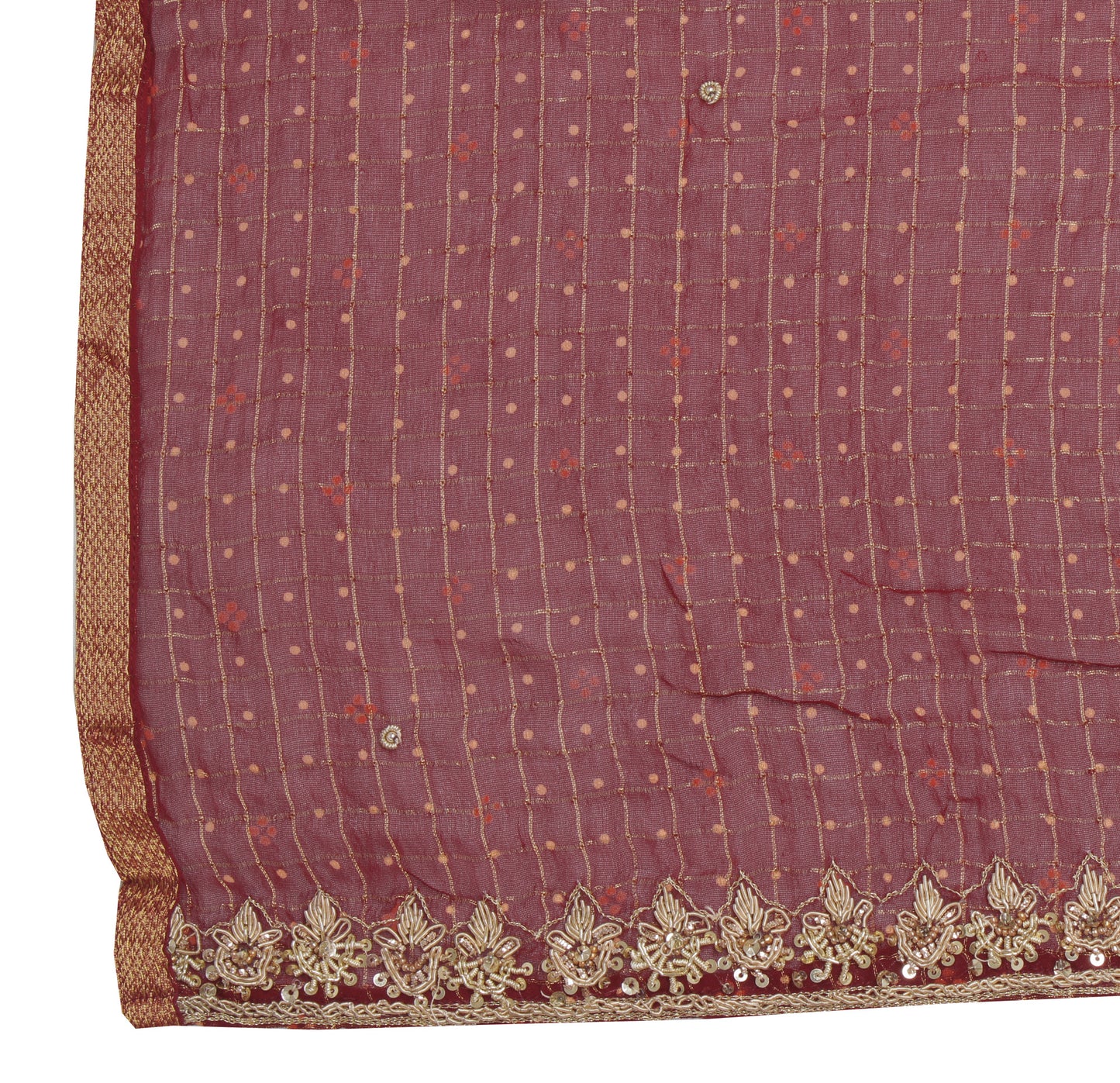 Sushila Vintage Maroon Indian Dupatta 100% Pure Cotton Hand Beaded Long Stole