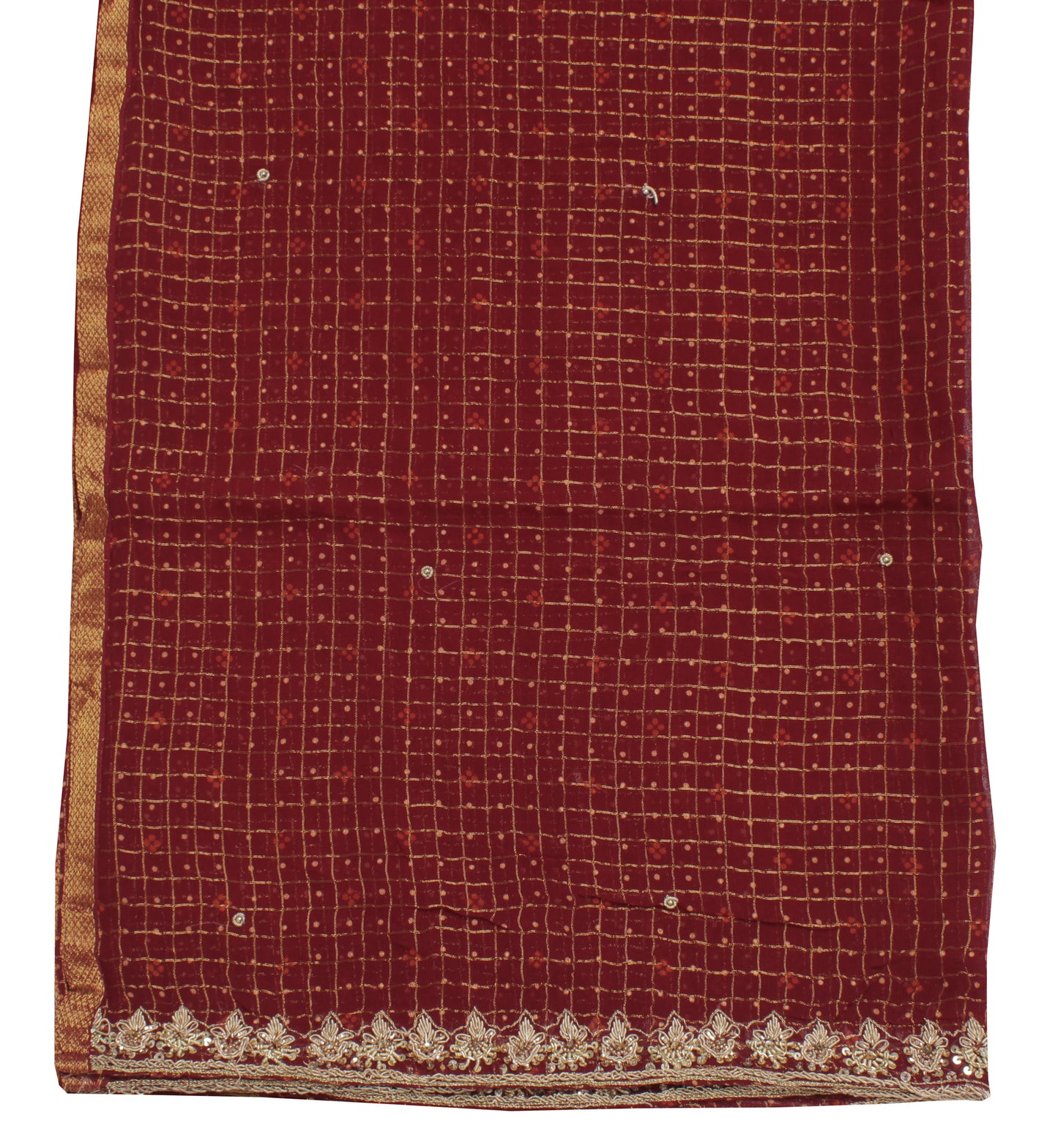 Sushila Vintage Maroon Indian Dupatta 100% Pure Cotton Hand Beaded Long Stole