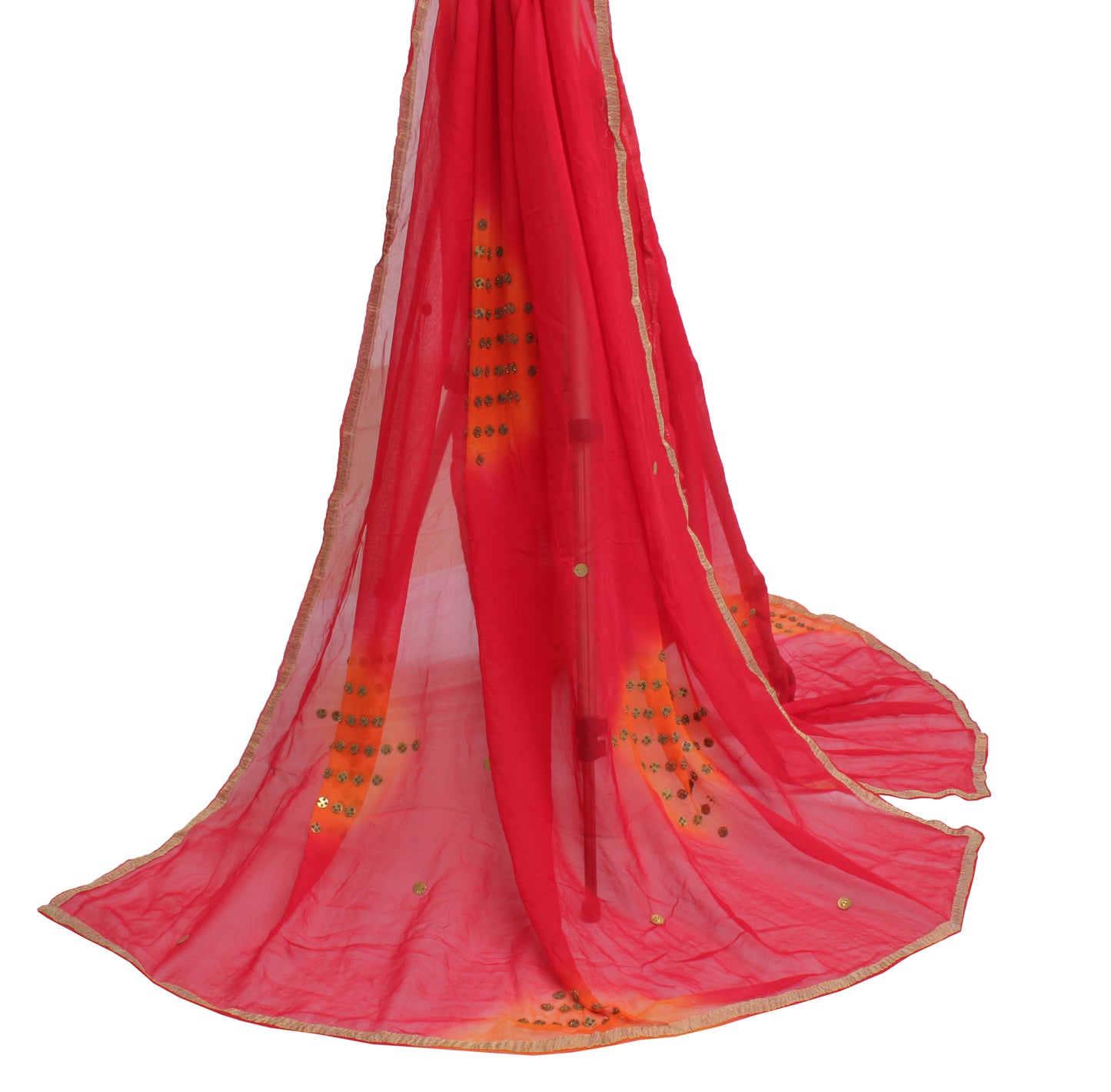 Sushila Vintage Red Dupatta Pure Georgette Hand Beaded Long Stole Scarves Veil