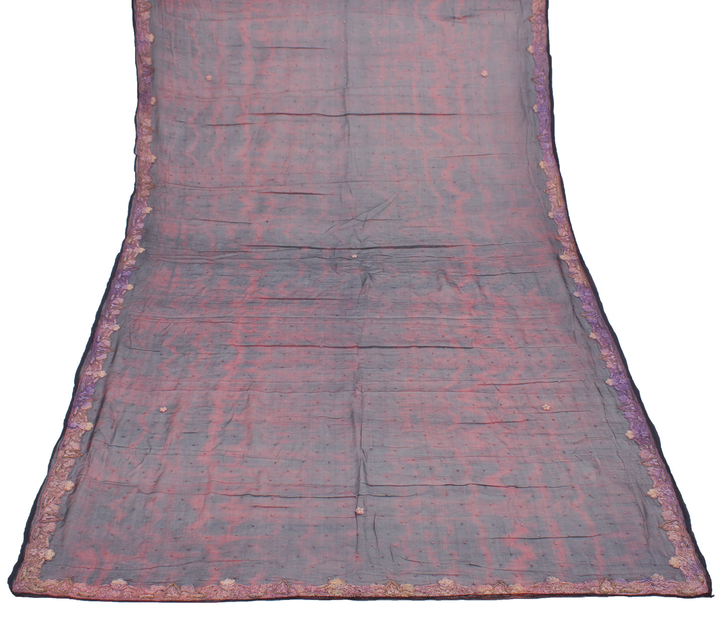 Sushila Vintage Maroon Tie-Dye Dupatta Pure Chiffon Silk Hand Beaded Long Stole