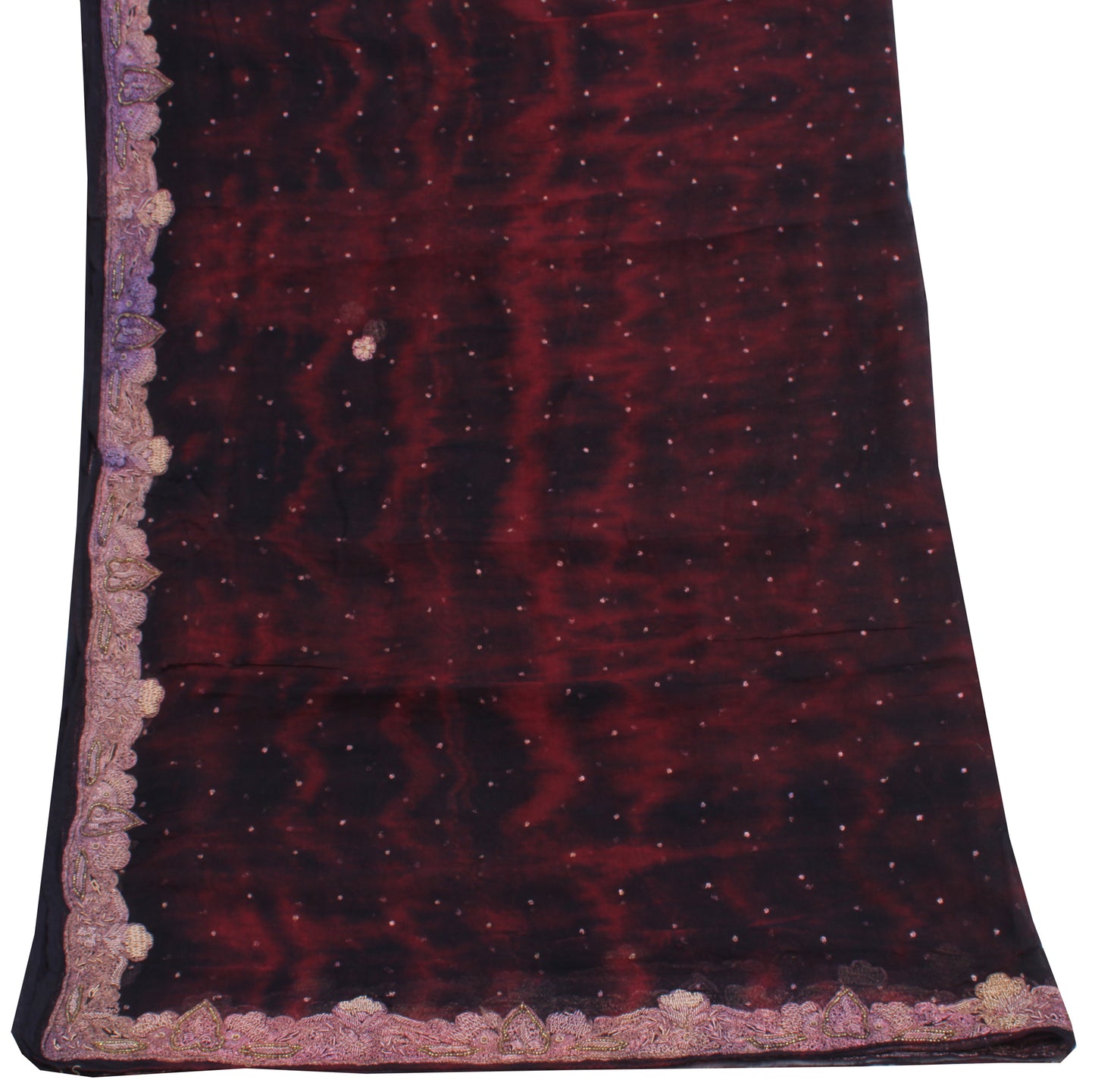 Sushila Vintage Maroon Tie-Dye Dupatta Pure Chiffon Silk Hand Beaded Long Stole