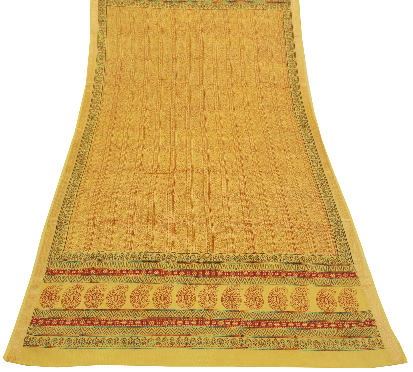 Sushila Vintage Yellow Indian Dupatta 100% Pure Cotton Printed Long Stole Hijab