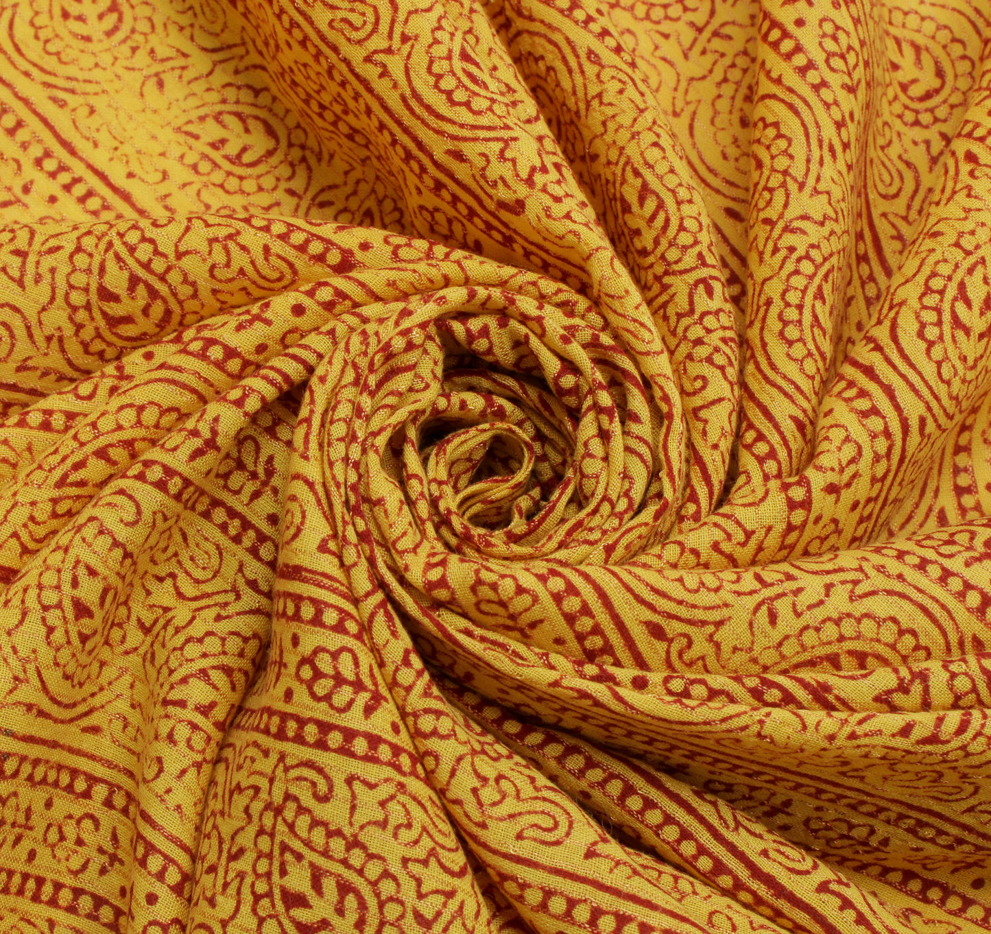 Sushila Vintage Yellow Indian Dupatta 100% Pure Cotton Printed Long Stole Hijab