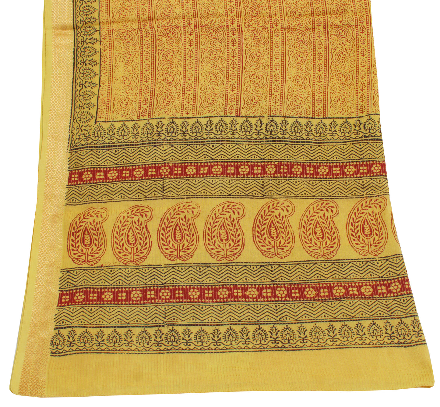 Sushila Vintage Yellow Indian Dupatta 100% Pure Cotton Printed Long Stole Hijab