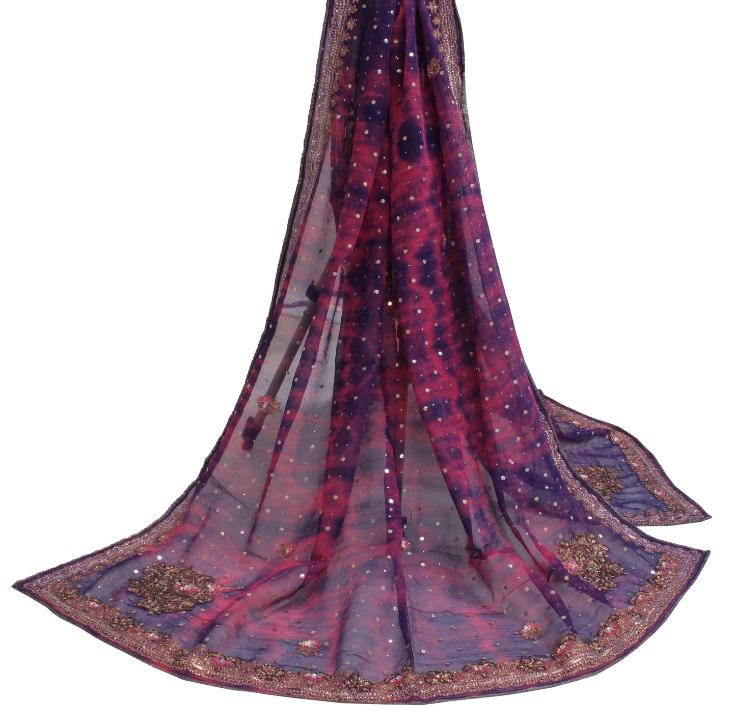 Sushila Vintage Purple Tie-Dye Dupatta Pure Georgette Embroidered Long Stole