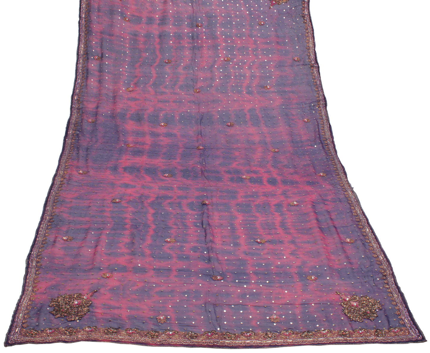 Sushila Vintage Purple Tie-Dye Dupatta Pure Georgette Embroidered Long Stole