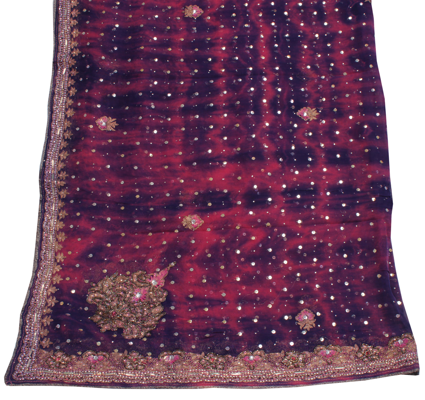 Sushila Vintage Purple Tie-Dye Dupatta Pure Georgette Embroidered Long Stole