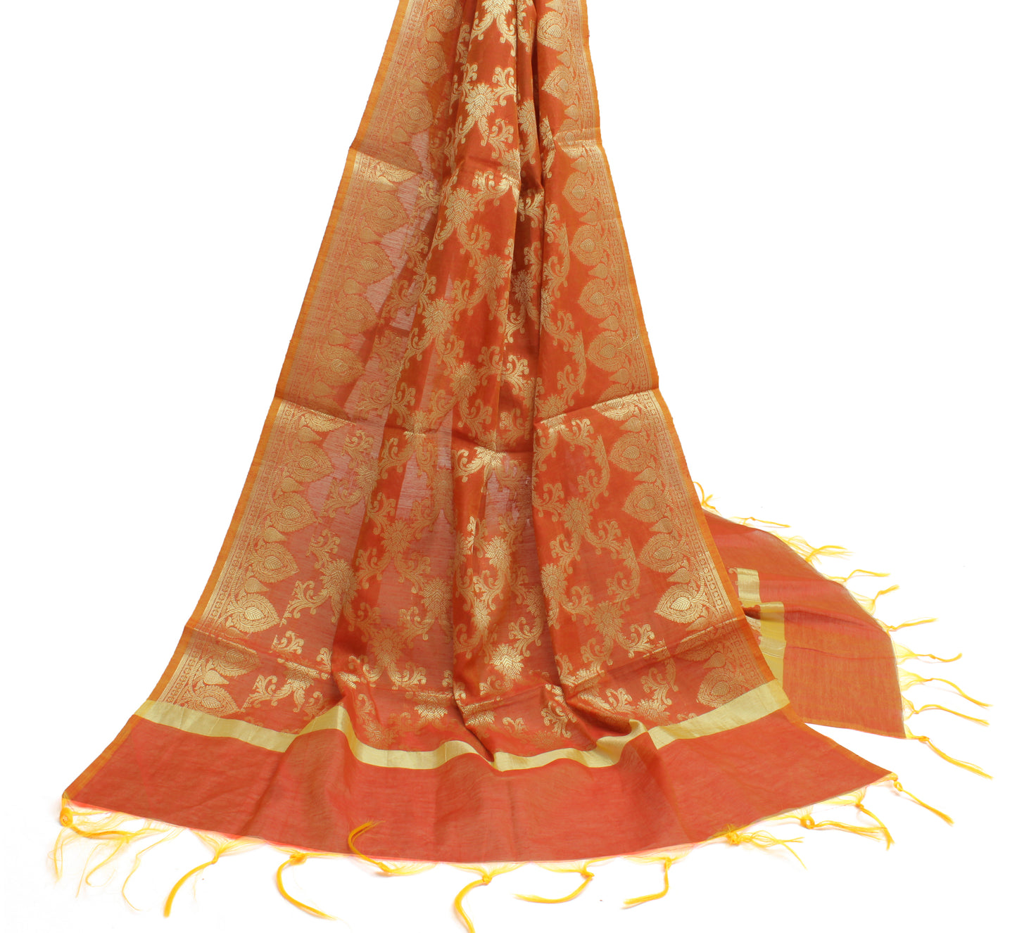 Sushila Vintage Rust Dupatta Blend Cotton All Over Zari Woven Long Stole Hijab