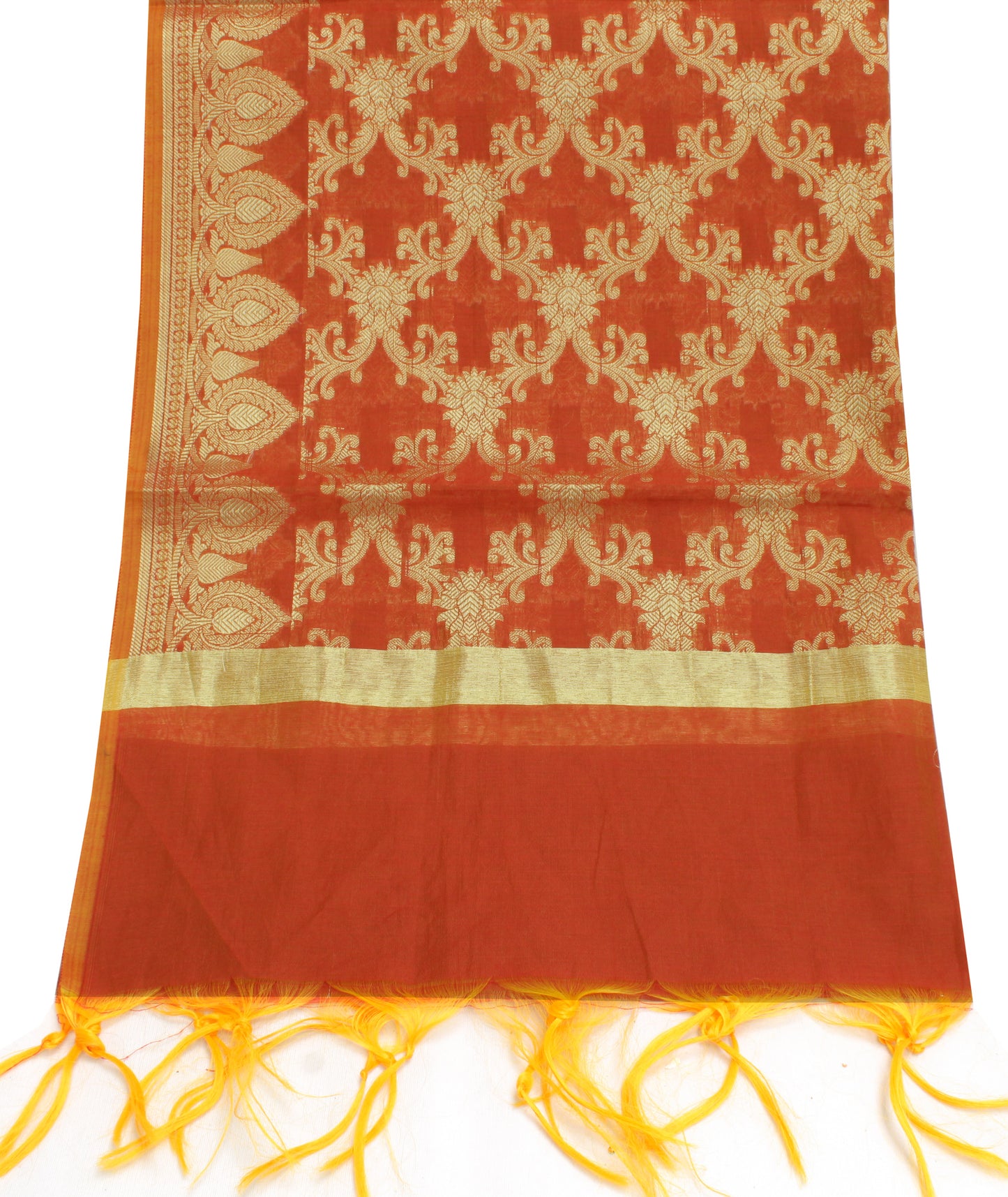 Sushila Vintage Rust Dupatta Blend Cotton All Over Zari Woven Long Stole Hijab