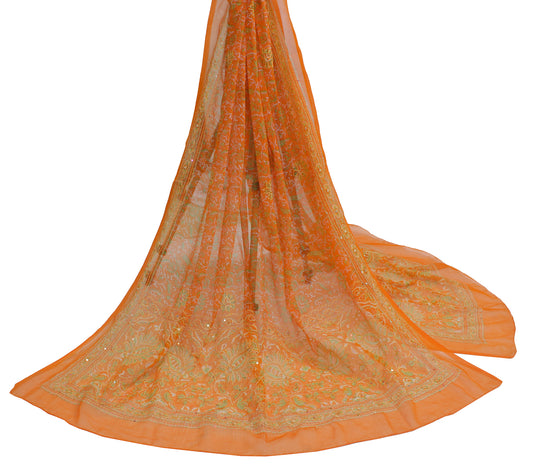 Sushila Vintage Orange Dupatta Blend Georgette Silk Printed Long Stole Scarves