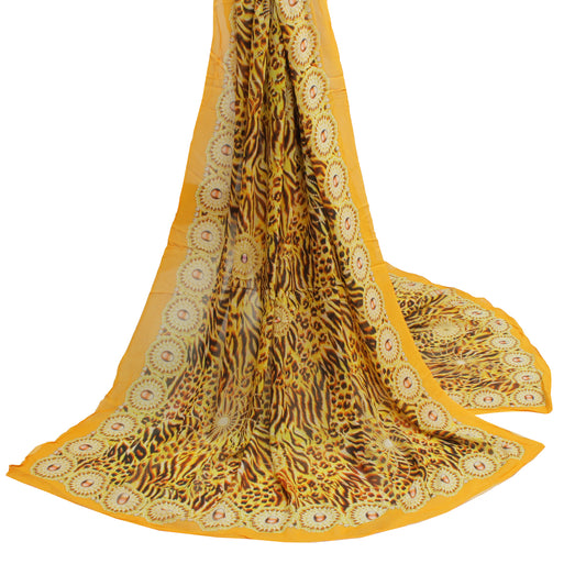 Sushila Vintage Yellow Dupatta Pure Georgette Silk Printed Long Stole Scarves