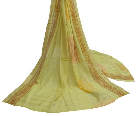 Sushila Vintage Lemon Green Dupatta Pure Cotton Woven & Printed Long Stole Veil