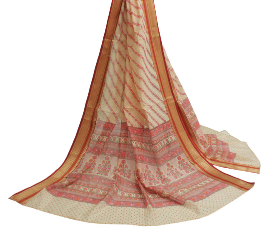 Sushila Vintage Cream Indian Dupatta Blend Cotton Woven Long Stole Scarves