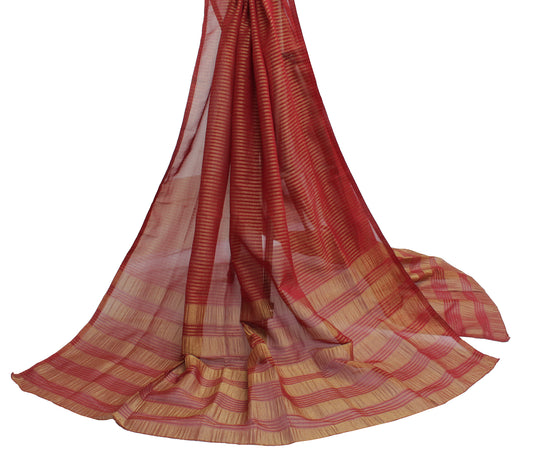 Sushila Vintage Maroon Indian Dupatta Blend Georgette Silk Woven Long Stole Veil