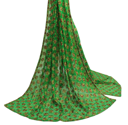 Sushila Vintage Green Dupatta Blend Chiffon Silk Phulkari Embroidered Long Stole