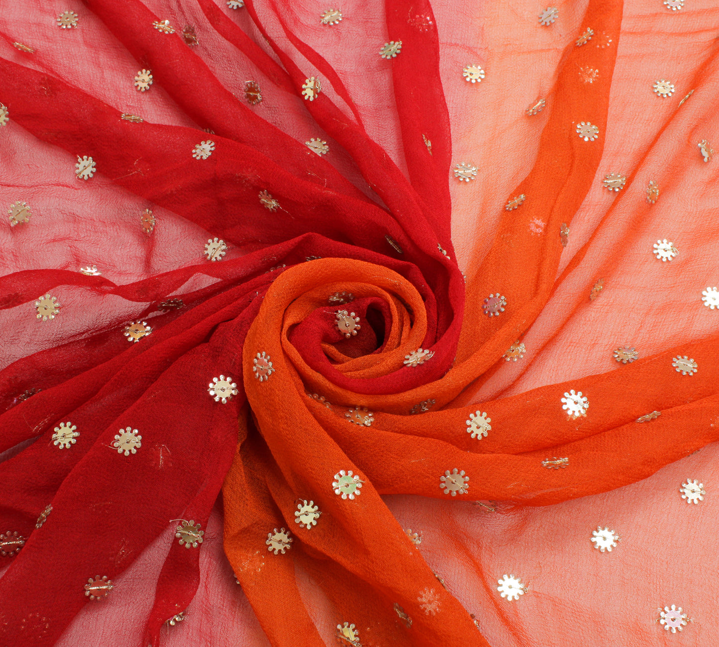 Sushila Vintage Red & Orange Dupatta Pure Georgette Silk Embroidered Long Stole