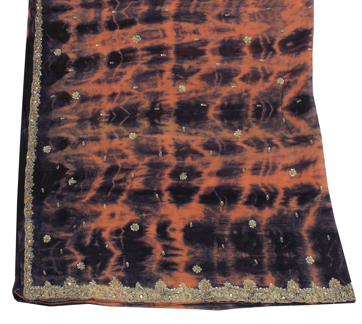 Sushila Vintage Indian Tie-Dye Dupatta Pure Chiffon Silk Hand Beaded Long Stole