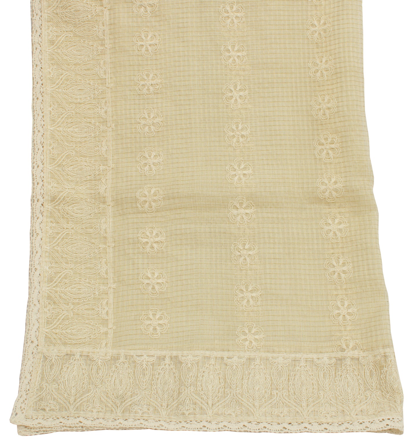 Sushila Vintage Cream Indian Dupatta Pure Cotton Hand Embroidered Long Stole