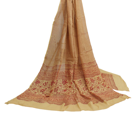 Sushila Vintage Light Brown Indian Dupatta Pure Cotton Printed Long Stole Hijab