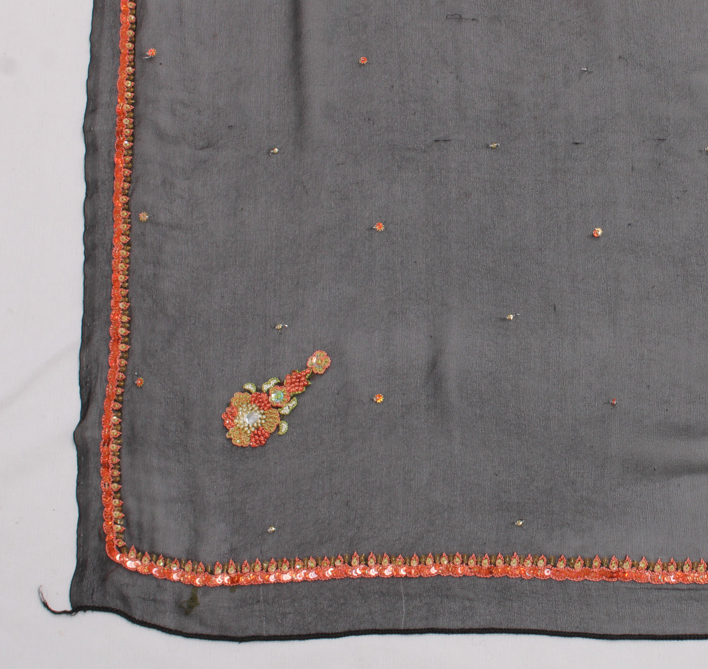 Sushila Vintage Black Dupatta Pure Georgette Silk Sequins Embroidered Long Stole