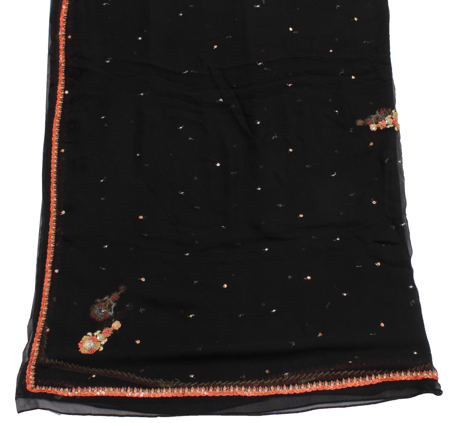 Sushila Vintage Black Dupatta Pure Georgette Silk Sequins Embroidered Long Stole