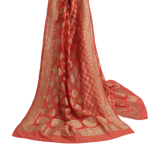 Sushila Vintage Rust Indian Dupatta Blend Silk Zari Woven Long Stole Scarves