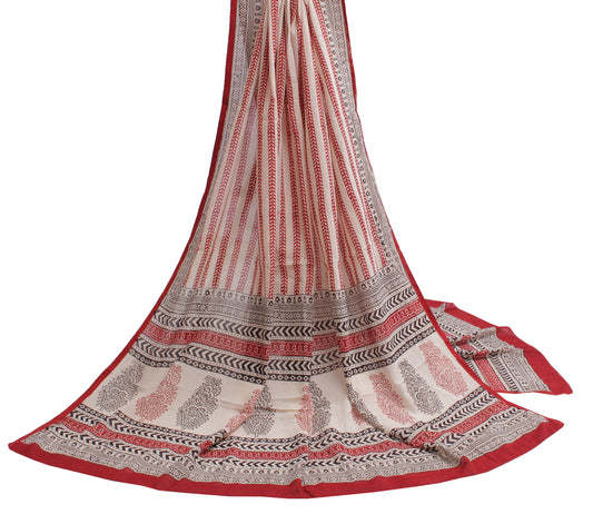 Sushila Vintage Cream Indian Dupatta 100% Pure Cotton Printed Long Stole Scarves