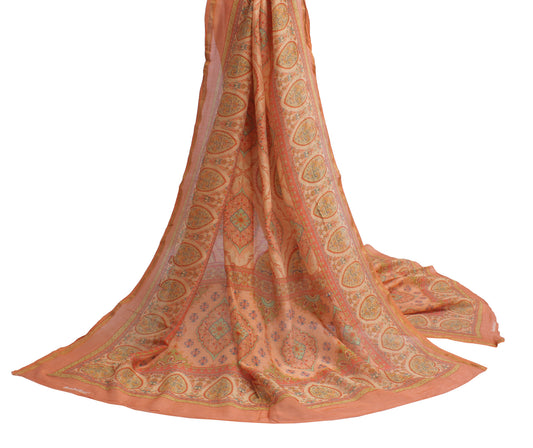 Sushila Vintage Peach Indian Dupatta 100% Pure Cotton Printed Long Stole Scarves