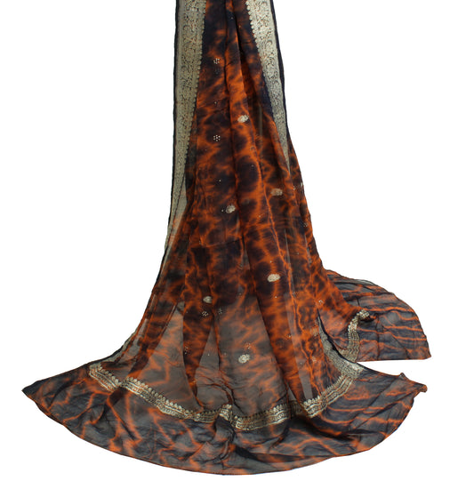 Sushila Vintage Rust Tie-Dye Dupatta Pure Georgette Silk Woven Long Stole Hijab