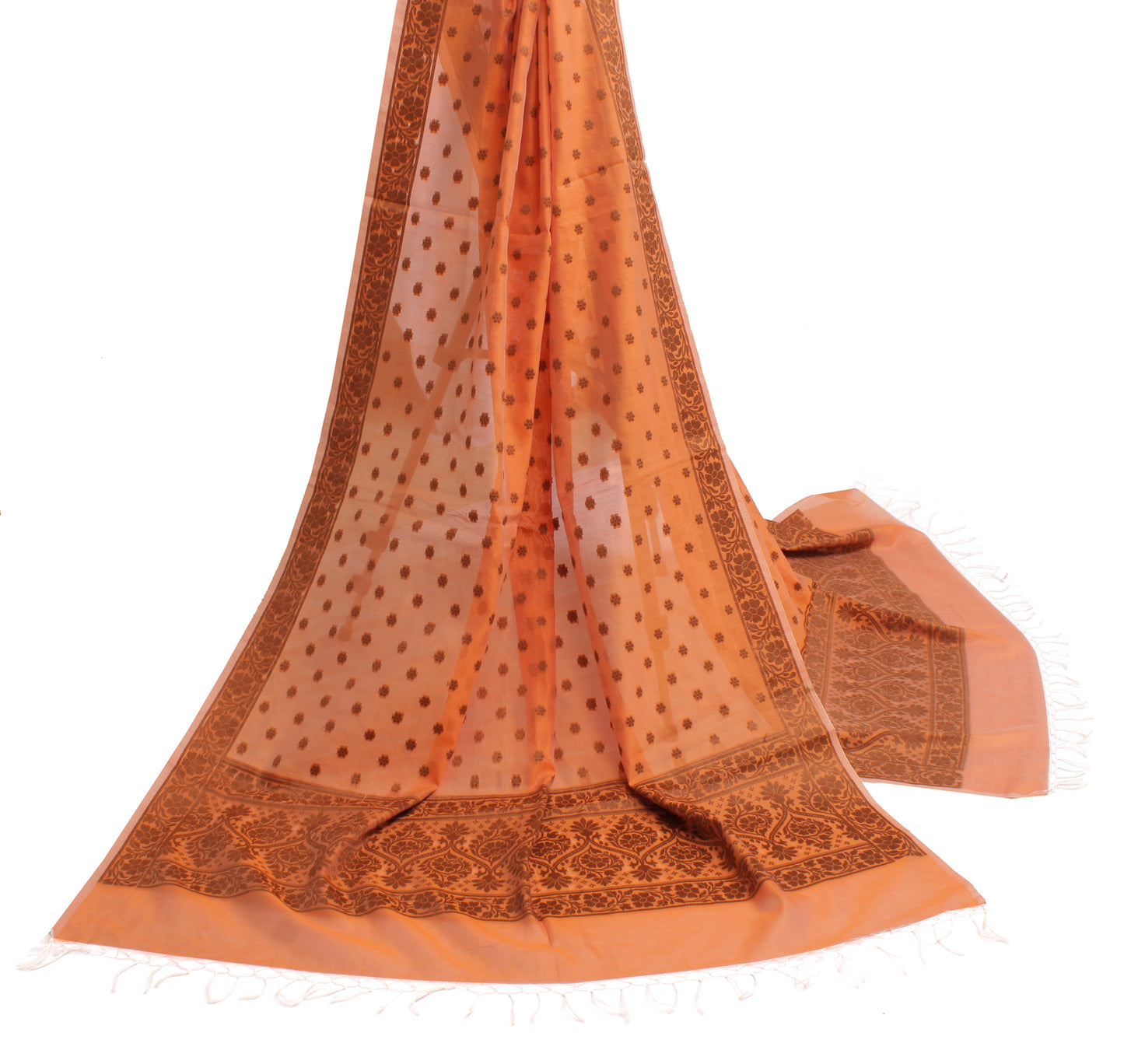 Sushila Vintage Peach Indian Dupatta Blend Silk All Over Woven Long Stole Hijab