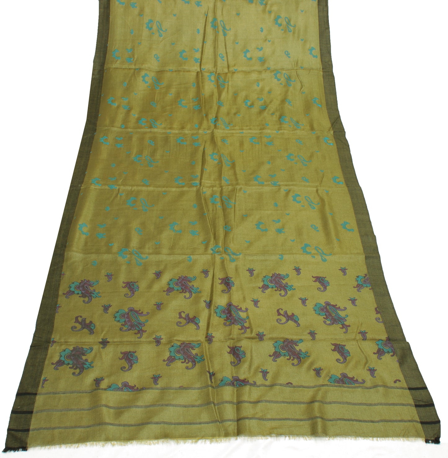 Sushila Vintage Green Indian Dupatta Pure Woolen Printed Long Stole Hijab Veil