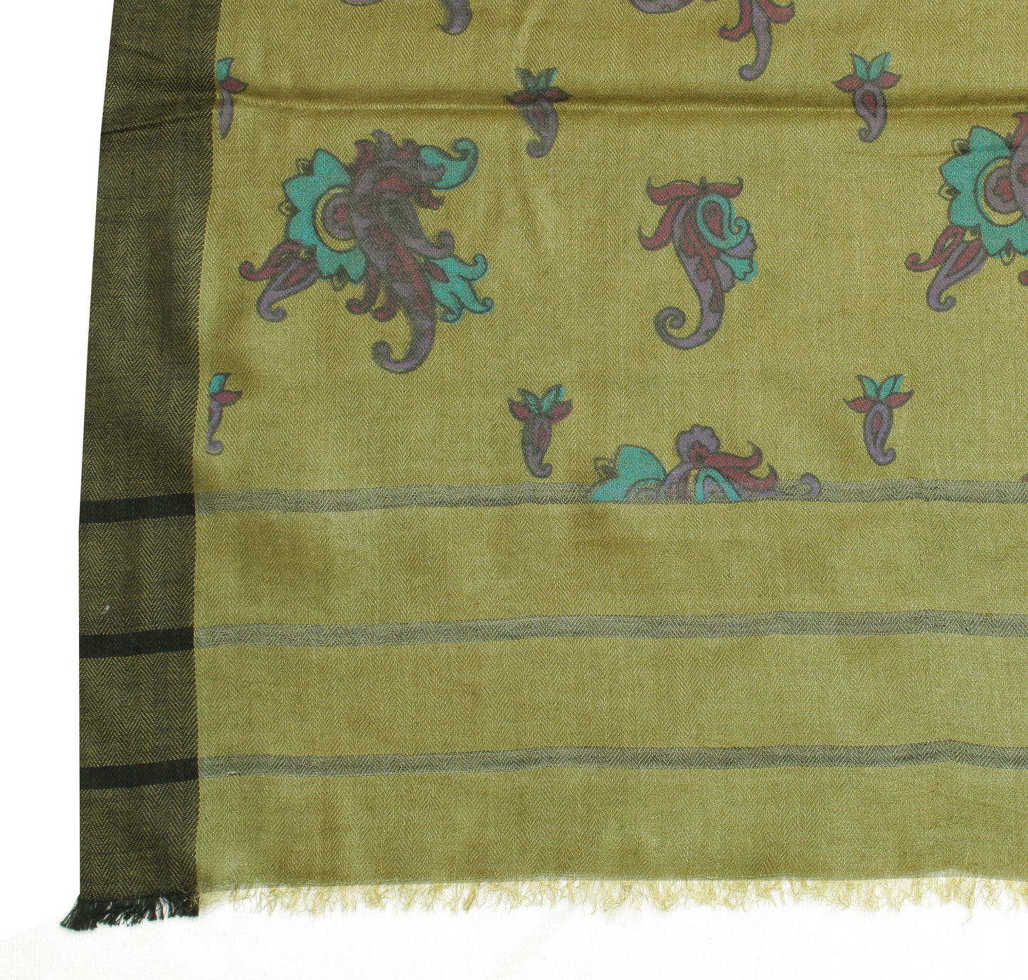 Sushila Vintage Green Indian Dupatta Pure Woolen Printed Long Stole Hijab Veil