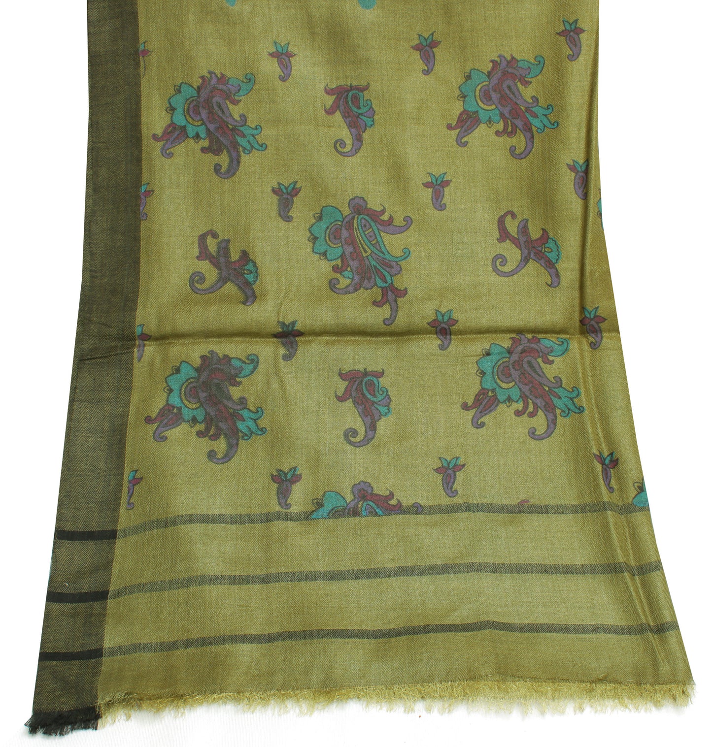 Sushila Vintage Green Indian Dupatta Pure Woolen Printed Long Stole Hijab Veil