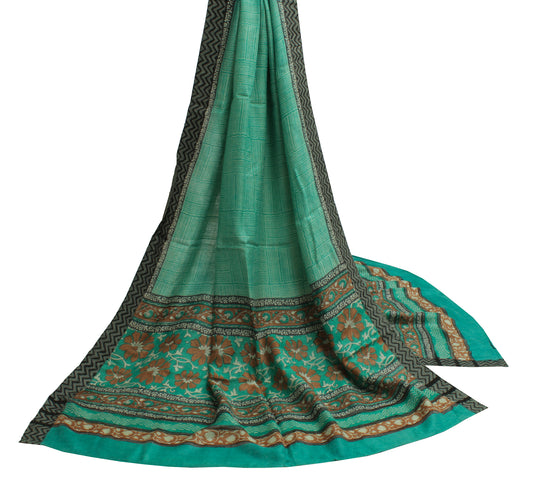 Sushila Vintage Turquoise Green Dupatta Pure Woolen Printed Long Stole Hijab