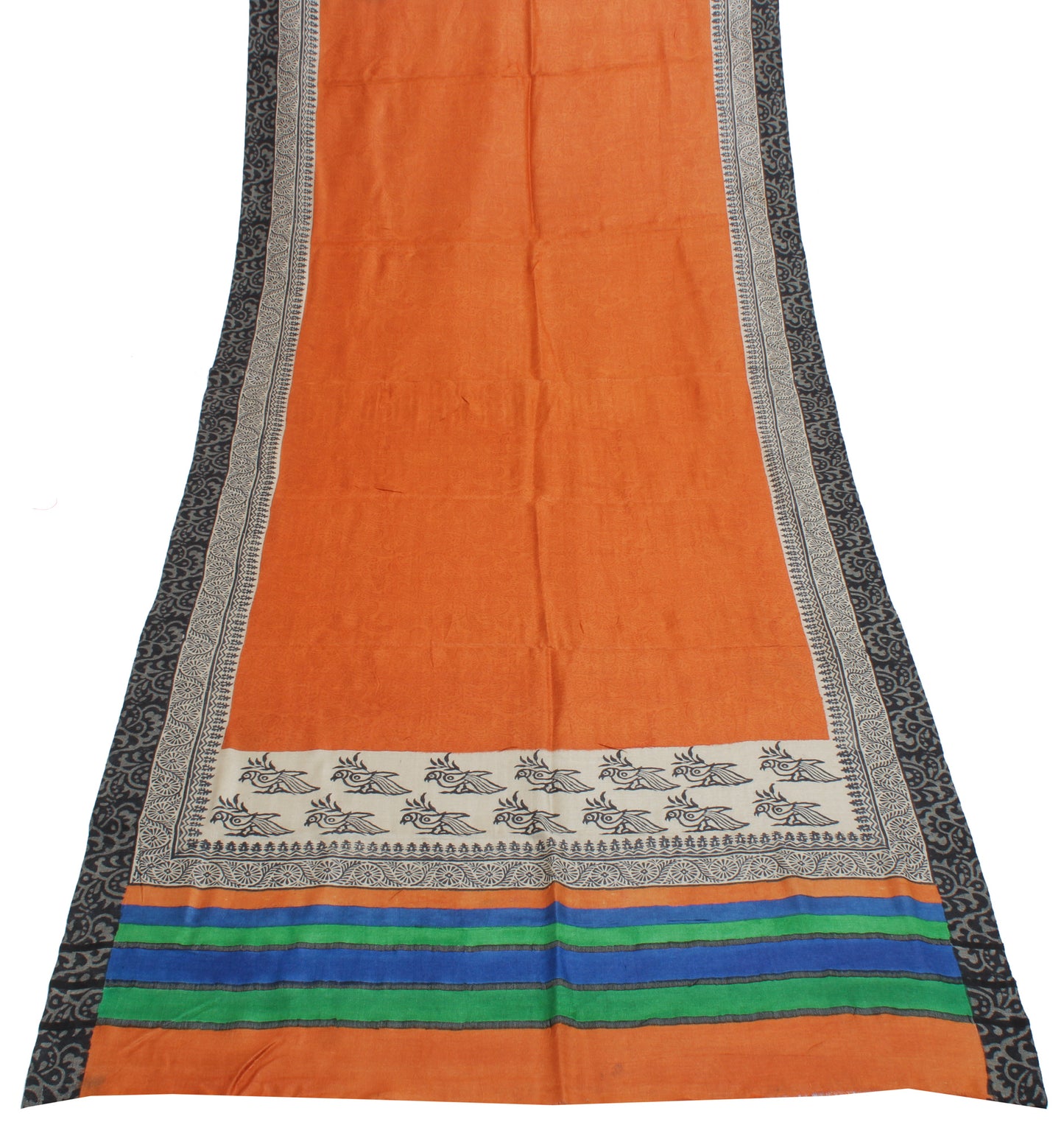 Sushila Vintage Orange Dupatta Indian 100% Pure Woolen Printed Long Stole Veil