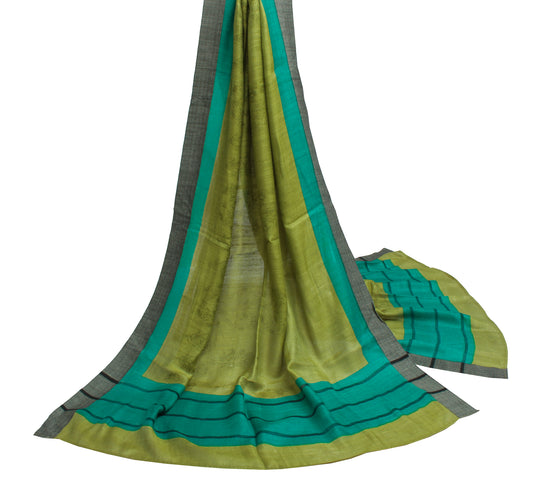 Sushila Vintage Green Indian Dupatta 100% Pure Woolen Printed Long Stole HIjab