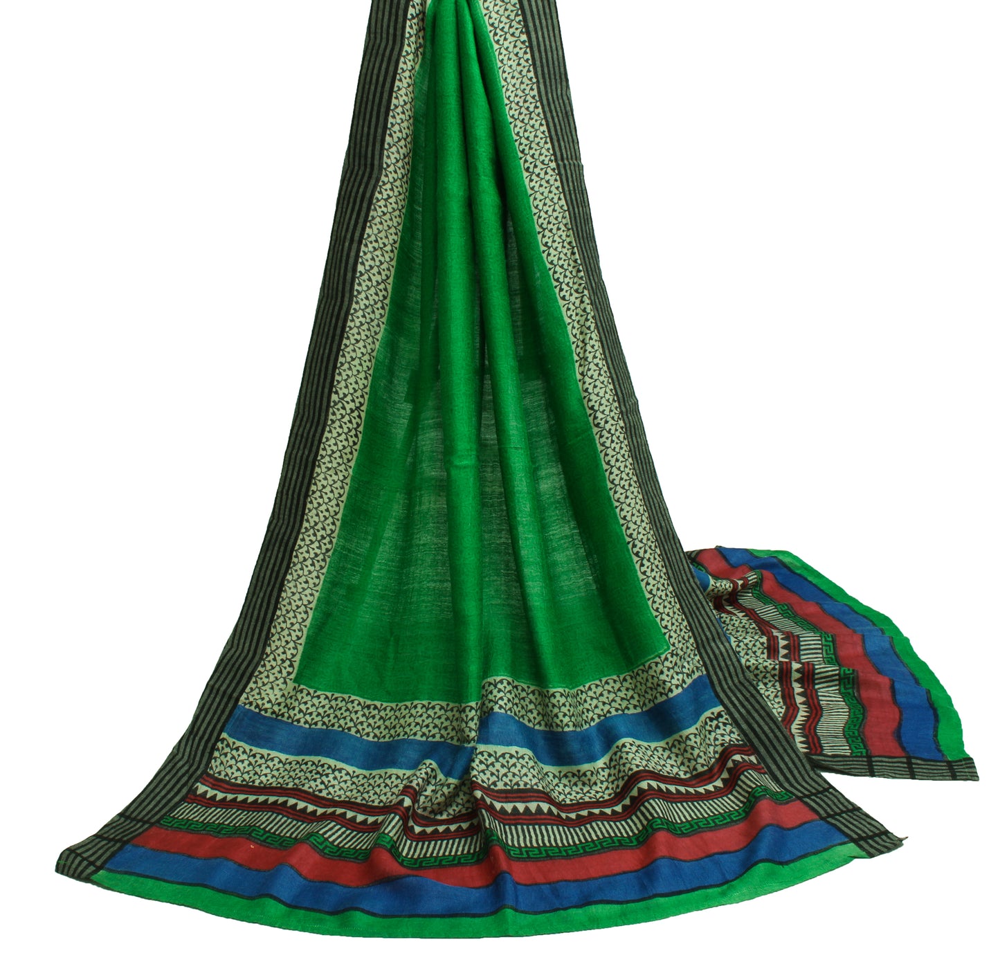 Sushila Vintage Green Indian Dupatta Pure Woolen Woven Long Stole Veil Scarves