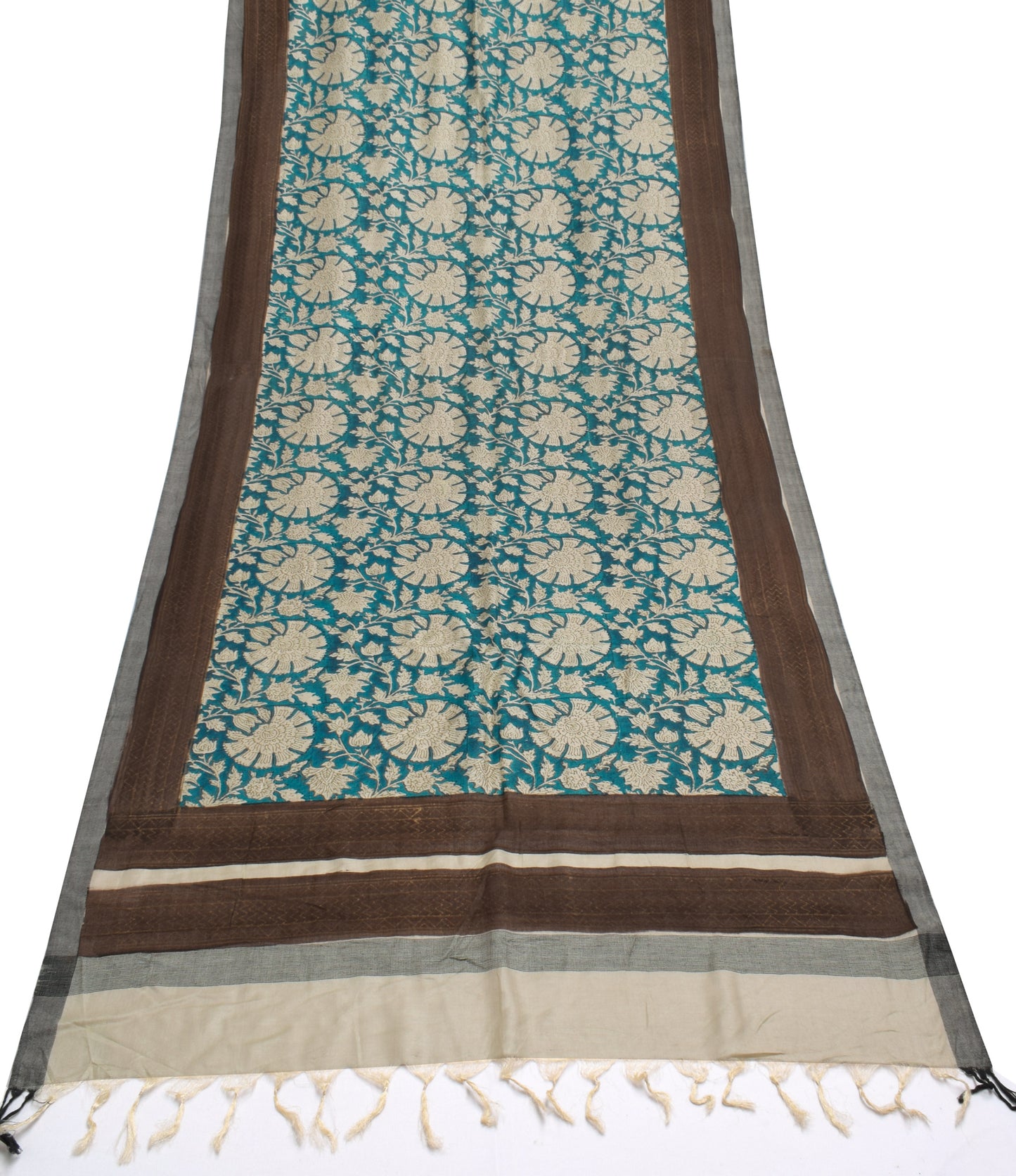 Sushila Vintage Teal Blue Indian Dupatta Pure Woolen Printed Long Stole Veil