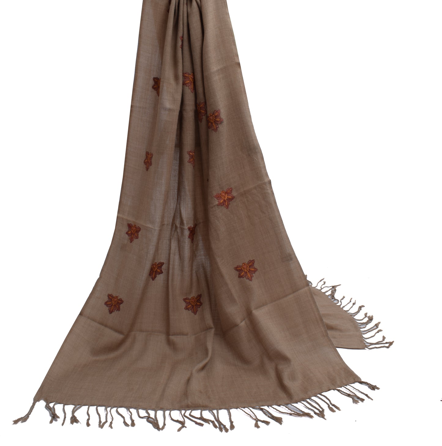 Sushila Vintage Indian Brown Dupatta Blend Woolen Embroidered Long Stole Hijab